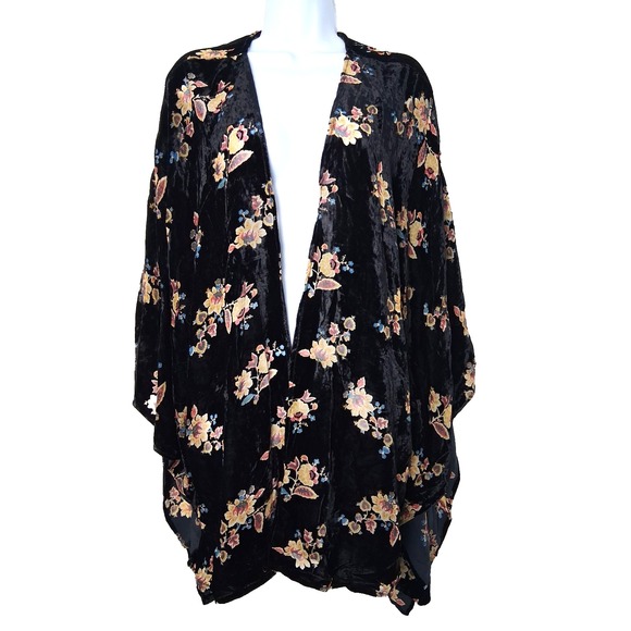 Floral Velvet Burnout Kimono Open Front Size Medium Dark Fairy Whimsigoth Grunge - Picture 1 of 7